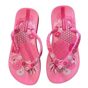 Ipanema girls flip flops pink daisy size 11 toddler EUC